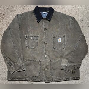 Vintage Carhartt Flannel Blanket Lined Barn Chore Coat Jacket Faded Green 2XL